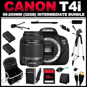 Canon EOS Rebel T4i 18.0 MP CMOS Digital SLR Camera (Body Only) + Canon EF-S 55-250mm f/4.0-5.6 IS II Telephoto Zoom Lens for Canon Digital SLR Cameras (32GB Intermediate Bundle Kit) 6558B001,2044B002