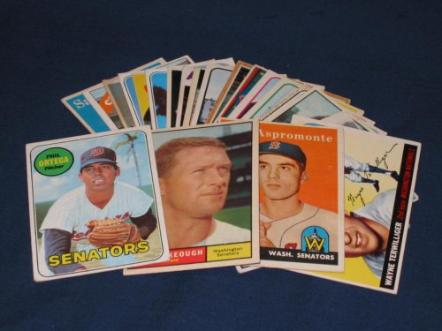 25 Different Vintage Washington Nationals/Senators Topps Baseball Cards from 1955-1969 - Shipped in Protective Display Album!