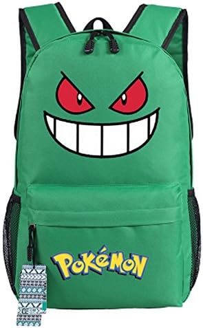 Anime Pokemon Gengar School Backpack 18" Black Blue Green Yellow (Green)