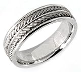 14K. White Gold Leaf Braided Design Comfort Fit Wedding Band Ring