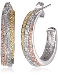 Brass, 18k Yellow and Rose Gold Plated Three-Tone Bypass J-Hoop Earrings