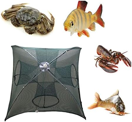 Sinduc Fishing Cast Net Shrimp Mesh Trap Portable Folded Crab Bait Dark Green 4 Holes 72cm
