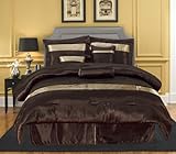 7 Pieces Queen Size Solid Brown and Gold Fine Satin Comforter Set Bedding i ....