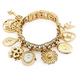 AK Anne Klein Women's  10-8096CHRM Swarovski® Crystal Accented Gold-Tone Charm Bracelet Watch