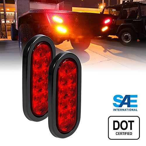 2pc 6″ Oval RED LED Trailer Tail Lights – Turn Stop Brake Trailer Lights for RV JEEP Trucks (DOT Certified, Grommet & Plug Included)