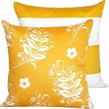 They Call Me Mellow Yellow Collection - Vicky Payne Designer Decorative 18" Square Throw Pillow Cover - Flowers (Floral) and Stripes - White / Cream and Yellow Hues - 1 Pillow Cover, 2 Looks in 1