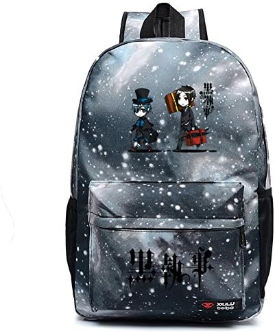 Cc Anime Black Butler Sebastian and Ciel Preppy Style Galaxy Schoolbag Canvas Backpack for Teens (Gray Sky)