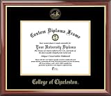 College of Charleston Cougars - Embossed Seal - Mahogany Gold Trim - Diploma Frame