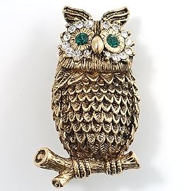 Copper Crystal Owl Brooch