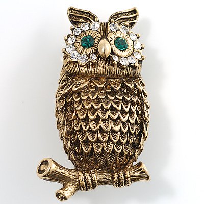 Copper Crystal Owl Brooch