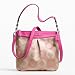 Coach Ashley Signature Dotted Op Art Hippie Hobo Crossbody Khaki/Fuchsia 