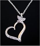Large Heart Love Butterfly Crystal Diamante Silver Necklace Pendant Locket ** Free UK Delivery **