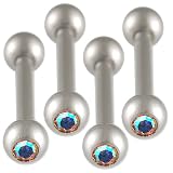 16g 16 gauge (1.2mm), 5/16 Inches (8mm) long - surgical steel eyebrow lip bars ear tragus rings earrings straight barbell bar balls with swarovski crystal Aurora Borealis lot AIVS - Pierced Body Piercing Jewelry- Set of 4