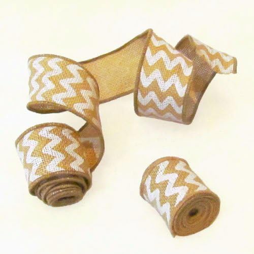 12 Rolls - White Chevron Burlap Wire Edge Ribbon - Each Roll 2 x 72 inch - by Jubilee Creative Studio