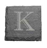 JK Adams Set of Four 4-Inch Square Monogrammed Slate Coasters, K