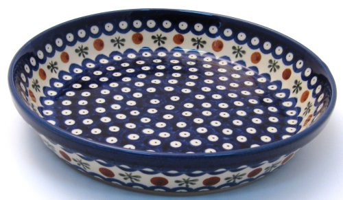 Bunzlauer Polish Pottery 879-41A Traditional Pie Plate, Blue with White and Terra Cotta