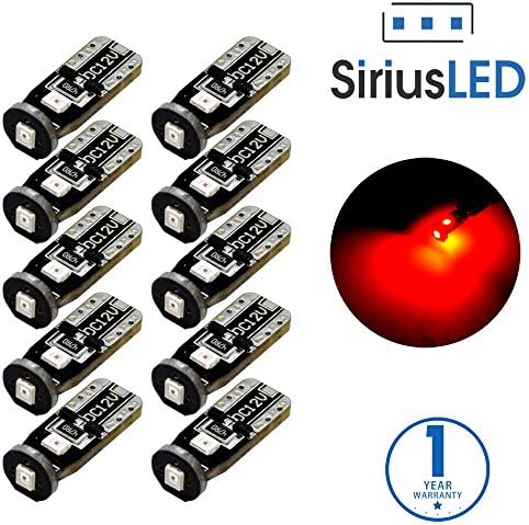 SIRIUSLED -N3- Red 194 LED Bulbs Extremely Bright 3030 Chipset for Car truck Interior Dome Map Door Courtesy Marker License Plate Lights Compact Wedge T10 168 2825 Pack of 10
