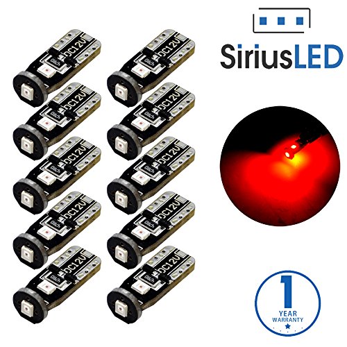 SIRIUSLED -N3- Red 194 LED Bulbs Extremely Bright 3030 Chipset for Car truck Interior Dome Map Door Courtesy Marker License Plate Lights Compact Wedge T10 168 2825 Pack of 10