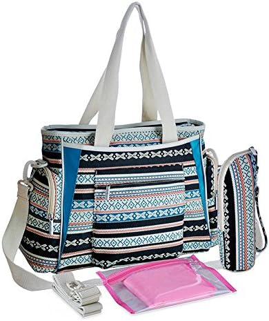 Zacoro Multifunctional Bohemian Canvas Mom Bag Mom Tote Bag Baby Diaper Bag(black Green)