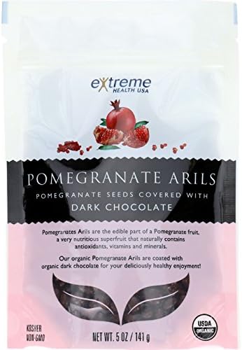 Extreme Health USA Superfruits - Organic - Pomegranate Arils - Dark Chocolate Covered - 5 oz - case of 6 - Very Nutritious - Dairy Free - Vegan