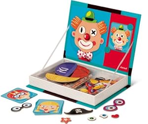 Janod J05545 - Crazy Faces, Libro magnetico, Gioco in legno