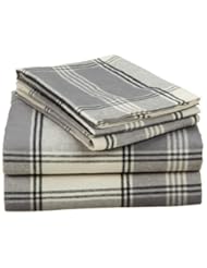 Pinzon 160-Gram Yarn-Dyed Flannel Queen Sheet Set, Grey Plaid