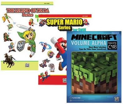 Legend of Zelda Series Easy Piano Book / Super Mario Piano Book Series for Easy Piano / Minecraft Volume Alpha 3 Piano Book Bundle