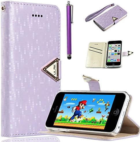 iPhone 5C Case, iPhone 5C Wallet Case, ULAK Luxury Shining Wristlet Wallet Stand Case for Apple iPhone 5C with Credit Card Holder Screen Protector and Stylus (Purple)