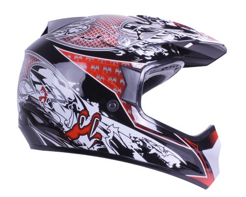 Bat Time Black Red Motocross ATV Biker Helmet DOT (Large)