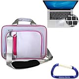 Purple / Pink Apple MacBook Pro 15.4 Inch Laptop Shoulder Strap Carrying Case Bag, Keyboard Silicone Skin Cover, and a Free Carabiner Key Chain
