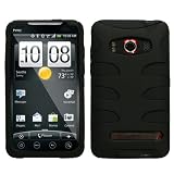 Sprint HTC Evo 4g Hybrid Fishbone plastic/gel Protector Case Cover - Black/Black