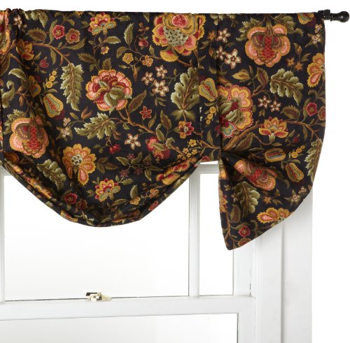 Imperial Dress Jacobean Floral Lined Tie-Up Valance Window Curtain, Black