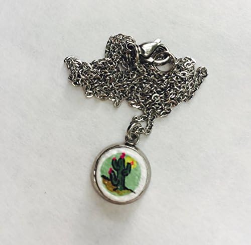 Upcycled Jewelry, Handpainted Jewelry, Handmade Jewelry, One-of-a-kind Jewelry, Tiny Green Saguaro Cactus Necklace
