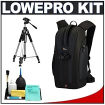 Lowepro Flipside 200 Backpack Camera Case (Black) + Tripod + Accessory Kit for Canon Rebel XSi, XS, T1i, XTi, 40D, 50D, Nikon D40, D60, D5000, D90, D300, D700, Olympus Evolt E-30, E-450, E-520, E-620, and Sony Alpha A200, A300, A350, A700 Digital SLR Cameras