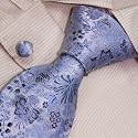 S2026 Designer Hand Made Blue Silver Flora Cufflinks Necktie Set Paisleys Ties Pattern for Men Jacquard Woven Pure Silk Mens Tie and Cuff Links Gift Tie Set