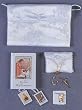 Girls Deluxe First Communion Gift Sets - Pearl Rosary with Satin Rosary Case - FC Pin - Scapular - Satin Brocaded Shoulder Purse