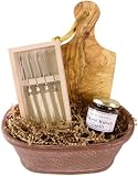Elegant Cheese Serving French Gourmet Gift Basket with Luxury Knives, Cutting board & Spread