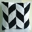 Black N White - Throw Pillow Covers - Silk Pillow Cover with Satin Ribbon Embroidery
