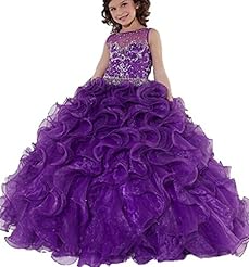 Girls Crystal Lace Floor Length  Scoop Neck Sweetheart Satin/Tulle  Ball Gown Pageant Dress 