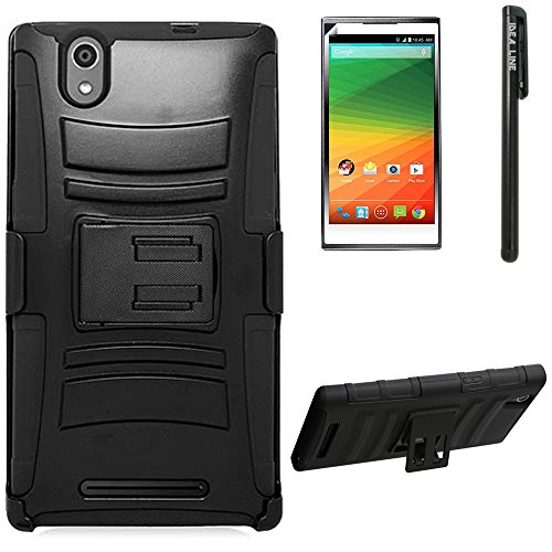 ZTE Lever LTE Case,ZTE Z936L Case,ZTE Z936C Case(Straight Talk,NET 10),IDEA LINE INC(TM)Black Skin Case Armor Shock Proof Heavy Duty With Swivel Belt Clip Cover with Stand Black Holster+Free Stylus Pen+Free HD Screen Protector(Black/Black)