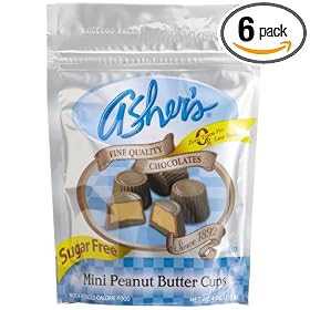 Asher's Milk Covered Mini Peanut Butter Cups, Sugar Free, Low Sodium, 4-Ounce Pouches (Pack of 6)