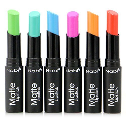 6pc Nabi Cosmetics Professional Matte Lipstick Set of 6 Neon Colors