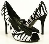 Zebra Black White Peep Toe Pumps Satin Bows