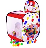 Easy Twist Basketball Court Play Ball Tent House with Hoop and 100 Play Balls w/ Tote Bag
