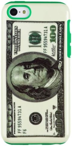 DandyCase 2in1 Hybrid High Impact Hard Hundred Dollar Bill Pattern + Green Silicone Case Cover For Apple iPhone 5C + DandyCase Screen Cleaner