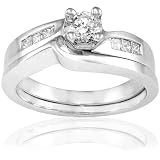 1/2ctw Round & Princess Diamond Wedding Ring Set in 14k White Gold (HI/I1)