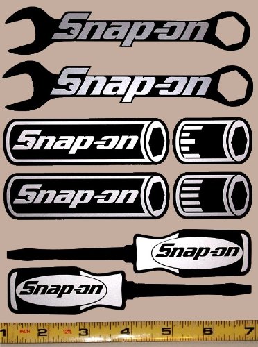 Snap On Logo Decal Set! Wrenches, Sockets and Screw Drivers! - Silver Met on Black HQ Vinyl Sticker Decals! 6in x 1.2in each