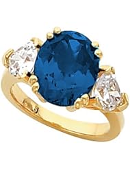 14K Yellow Gold Chatham Created Sapphire and Diamond Ring -- LIFETIME WARRANTY