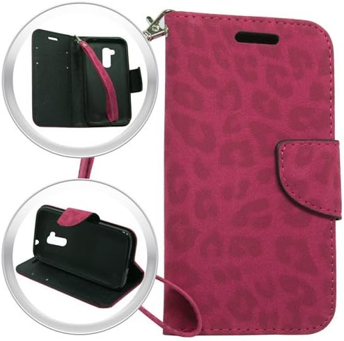 LG Magna 502G Volt 2 LS751 Wallet Hybrid Credit Card Premium Faux Leather Folio Clutch Pouch Stand Case Cover - identification &amp; Credit Card Pockets Flip Cover By Tunz (Pink Leopard)