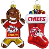 NFL Kansas City Chiefs Blown Glass Gingerbread Man & Stocking Ornament 2-Pack